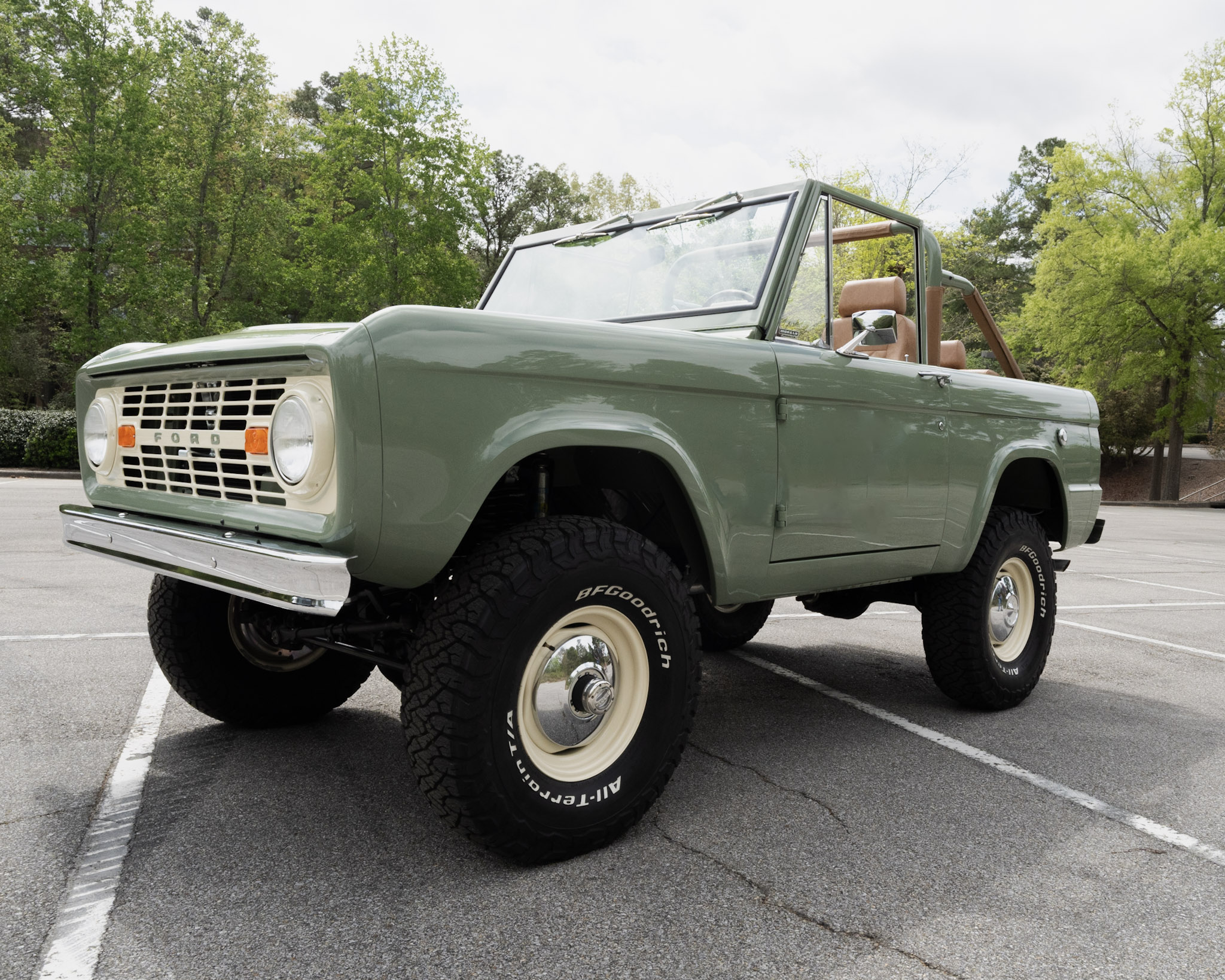 1967 Ford Bronco in Boxwood Green with the top removed, restored by Morgan Muscle Cars in Pelham, Alabama