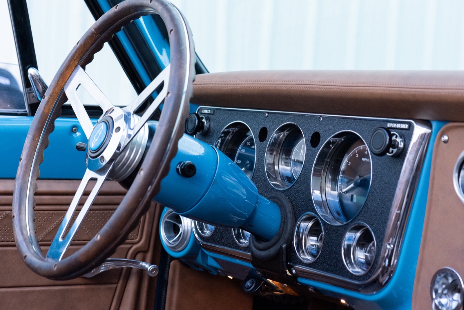 1972 Chevrolet K5 Blazer in light blue, restored by Morgan Muscle Cars in Pelham, Alabama