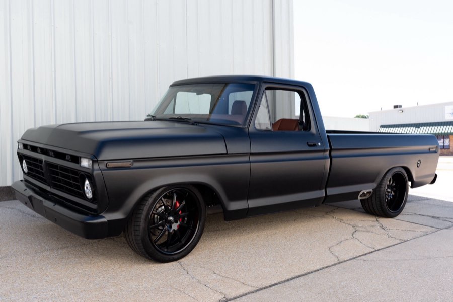 1973 Ford F-100 in satin black, restored by Morgan Muscle Cars