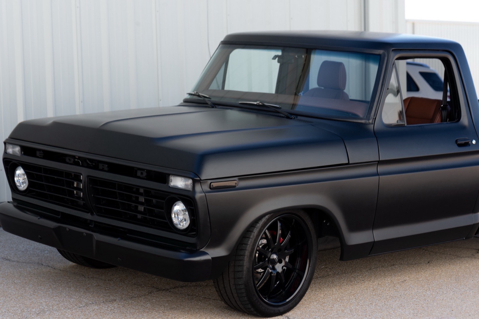 1973 Ford F-100 in satin black, restored by Morgan Muscle Cars in Pelham, Alabama
