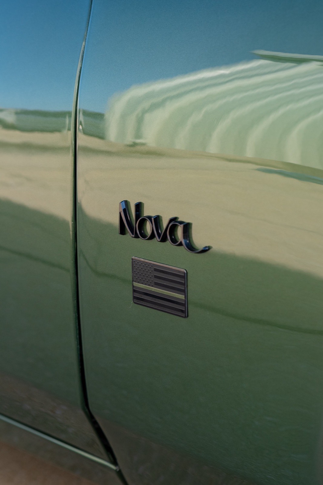 1973 Chevrolet Nova in olive green, restored by Morgan Muscle Cars in Pelham, Alabama